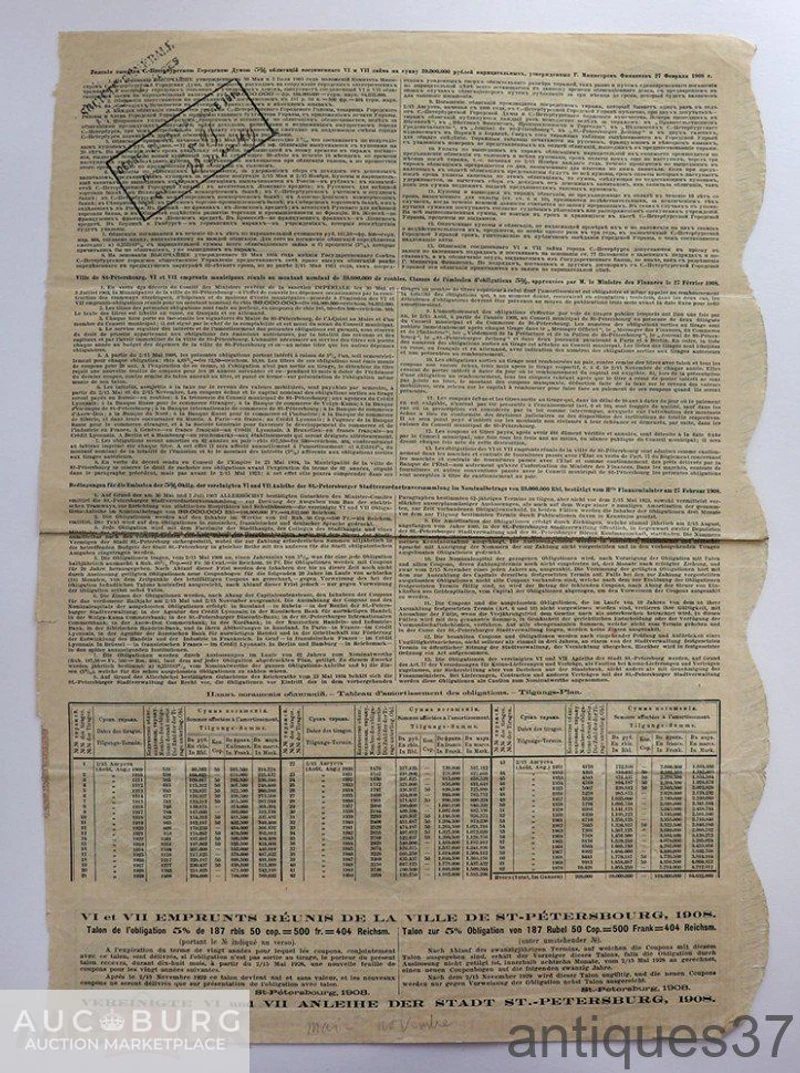 Облигация на 187,5 рублей 1908 года, Соединенный 6-й и 7-й заем Санкт-Петербурга - additional Photos
