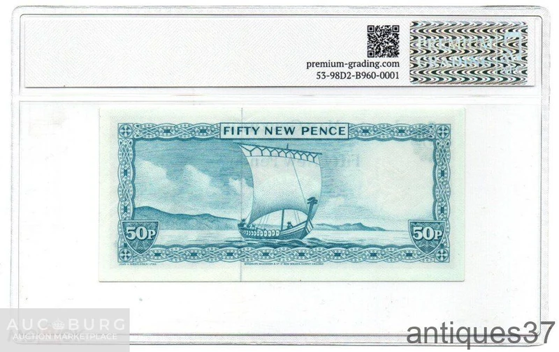 Банкнота 50 новых пенсов 1971 года, Остров Мэн в слабе PG - additional Photos