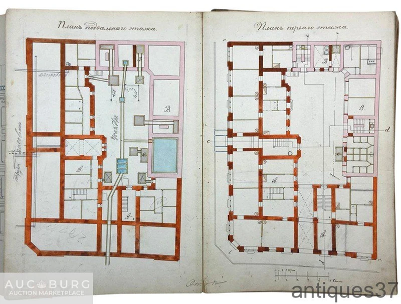 [Подпись Бенуа] Планы дворового места, фасадов и разрезов дома купца Т.М. Михайлова / 1874 г. - additional Photos